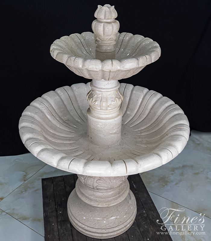 Marble Fountains  - Two Tiered Fountain In Classic Cream Marble - MF-2360